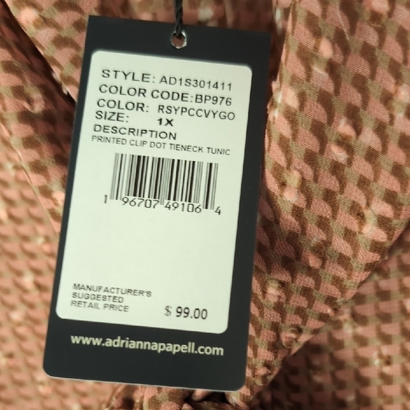 Adrianna Papell | Pink Patterned Textured Sheer Tunic Long Sleeve Top Size XL 1X - Picture 9 of 11